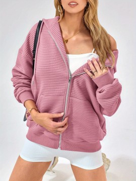 Tooluck Zipper Hoodie Women's Long Sleeve Sweatshirt Fall Clothing  Oversized Hooded Casual Fashion Jacket